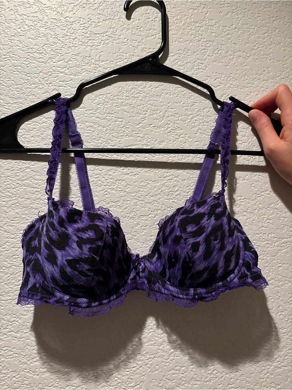 smart & sexy Purple Animal-Print Lace Trim Bra
